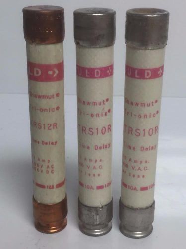 THREE Fuses Gould Shawmut TRS10R TRS12R Trionic Time Delay 10A 12A 600V Fuse TRS