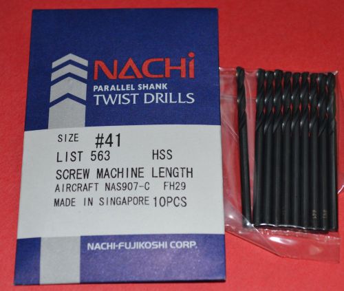 10 Pcs NACHI #41 Screw Machine Length - Aircraft style-Black Oxide HSS Drills