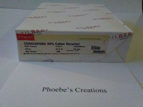 25% Cotton Recycled Correspond Paper,Dark Cream 24lb,Wove 8 1/2 x 11, 500 sheets