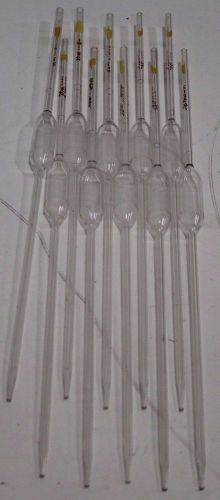 Lot of (10) kimax 20ml glass volumetric pipette (pipet) 37000 td 35 20°c 19-3/4&#034; for sale