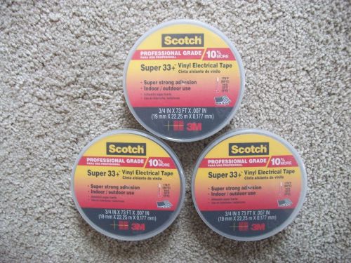 New 3m scotch  pro  grade  super  33 vinyl  electrical tape  3/4&#034; x 73&#039; 3 rolls for sale