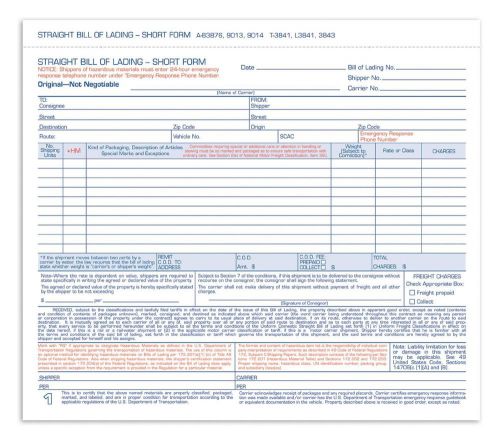 New In Package Adams Bill Of Lading Short Form - B3876 250 Sets 8 1/2 x 7 7/16