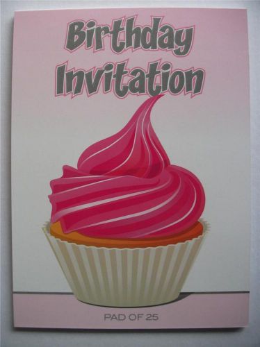 Birthday Invitation Pad Paper Pink Cupcake for Birthday Party Invites 25 Sheets