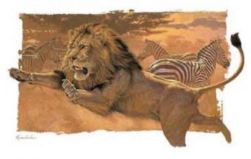 Lion &amp; Zebra HEAT PRESS TRANSFER for T Shirt Tote Sweatshirt Quilt Fabric 296d