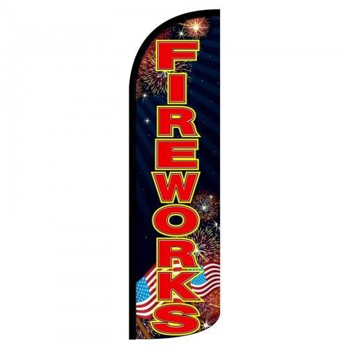 FIREWORKS Windless Swooper Flag Jumbo Sign Feather Banner + Pole made USA (one)