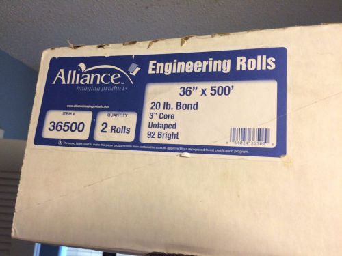 Alliance untaped 20lb bond engineering rolls 36&#034; x 500&#039; 3&#034; core paper printer for sale