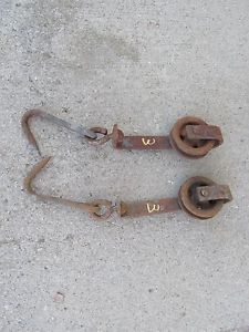 Deer Hunters Vintage Butcher Shop Trolley Rail Pulley Meat Hooks &#034;2&#034;