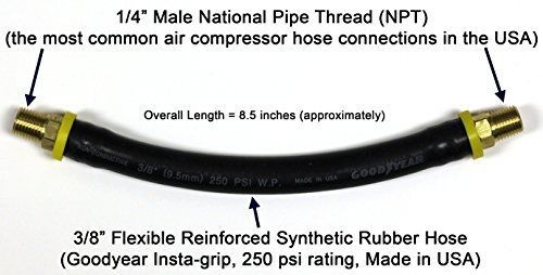 Vibrant Yard Company 8.5-inch Short Air Compressor Hose: 1/4&#034; Male NPT to 1/4&#034;