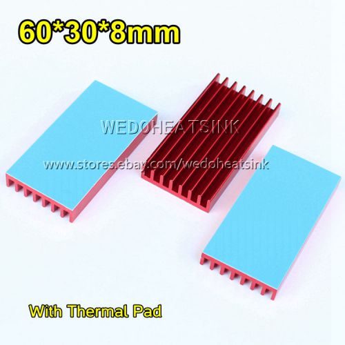 2pcs 60x30x8mm Red Heatsink, Aluminum Heat Sink for LED, Power Transistor