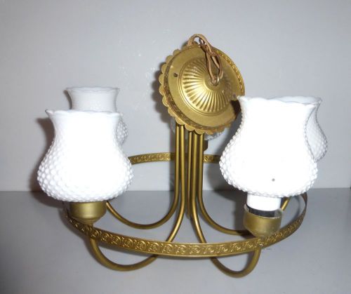 * Vintage Hobnail CHANDELIER Milk Glass LIGHT FIXTURE