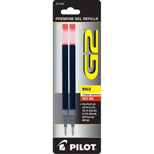 Pilot G2 Gel Ink Refill 2-Pack for Rolling Ball Pens Bold Point Red (77360)