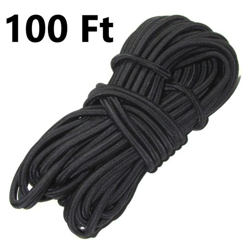 100ft 1/4&#034; Black Bungee Cord Marine Grade Heavy Duty Shock Rope Tie Down Stretch