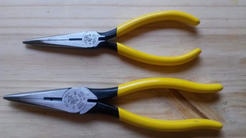 Klein tools long nose needlenose pliers d203-7 &amp; d203-8 side-cutting made in usa for sale