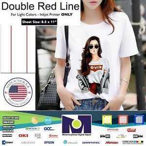 Double Red Line Light Iron On Heat Transfer Paper for Inkjet 8.5 X 11 -10 Sheets