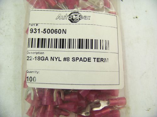 Autogear 931-50060n 22-18ga nyl #8 spade terminal, crimp on connector, 100 pcs for sale