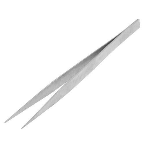 7.5&#034; Long Silver Tone Pointy Tip Metal Straight Tweezers