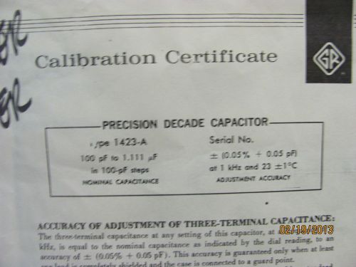 GENERAL RADIO MODEL 1423-A: Precision Decade Capacitance - Instruction Manual