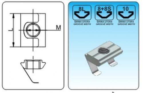 T slot nut with spring 8l 8 m8 (10pcs) for sale