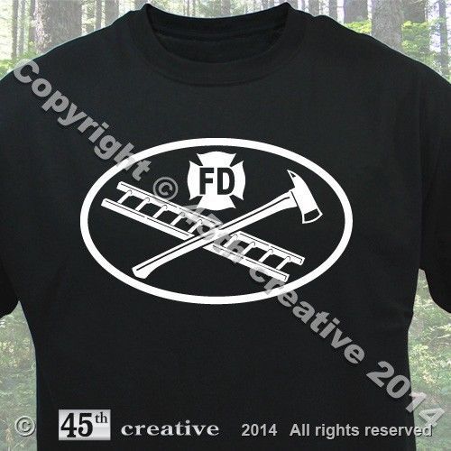Firefighter t-shirt - fire department axe ladder fireman oval logo tee shirt for sale