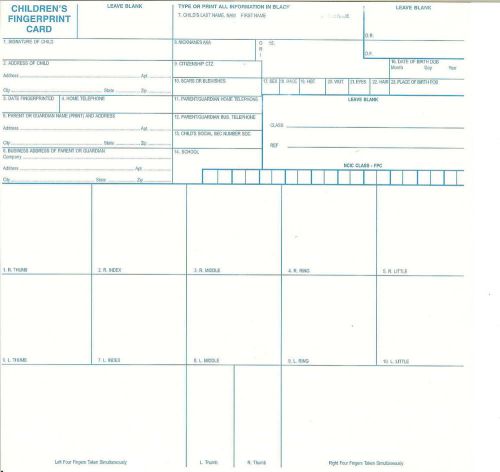 5 - Children&#039;s Fingerprint Card- Good Idea to Keep on File.