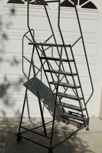 New Condition! 7 Step Gillis Rolling Ladder Warehouse Pallet Rack Shelf Platform