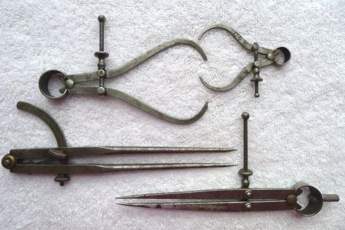 2 Vintage Machinist&#039;s Calipers &amp; 2 Vintage Dividers