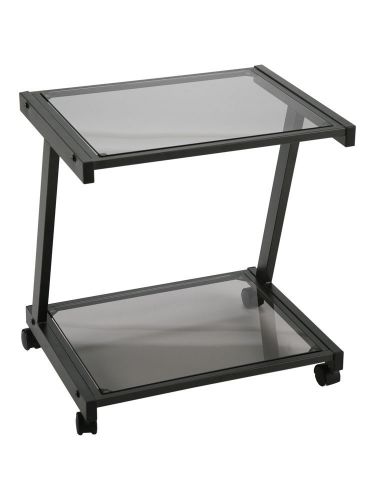 New Black Metal &amp; Black Smoked Glass Mobile Computer Printer Cart on Wheels RTA