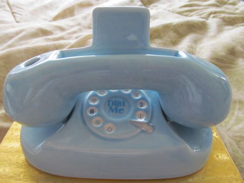 VINTAGE *BLUE CERAMIC DIAL ME - PRINCESS TELEPHONE* Business Card Pad Pen Holder