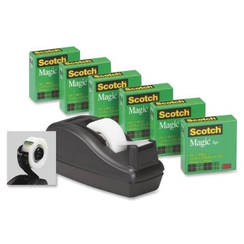 3M 810C40BK Tape Dispenser W/Magic Tape 1in Core 3/4inx1000 6/PK Black