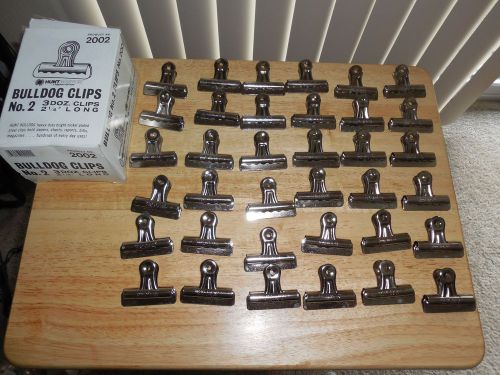 New Hunt Boston 2002 Bulldog Binder Clips No. 2 Chrome 2 1/4&#034; Long Box of 36