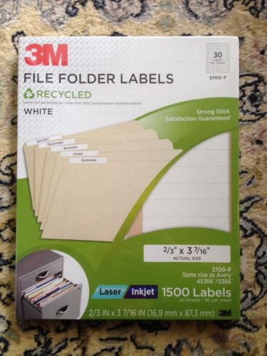 3M File Folder 1500 Labels 2/3&#034; x 3 7/16&#034; 3700-F (Avery 45366, 5366) * White