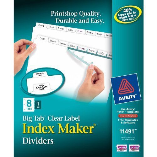 Avery big tab index maker clear label divider - 8 tab[s]/set - 8.50&#034; (ave11491) for sale