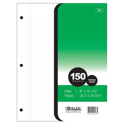 BAZIC C/R 150 Ct. Filler Paper, Case of 24