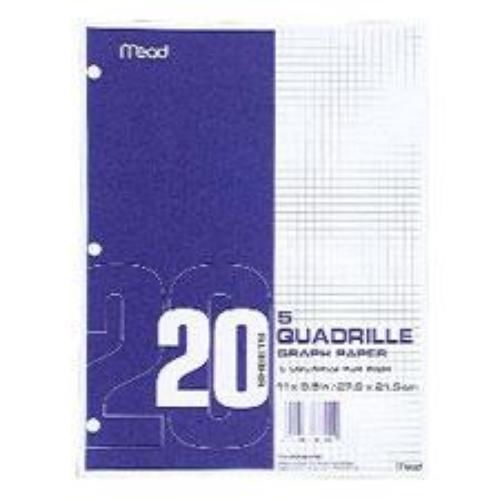 Mead Graph Paper 5 Sq. 8-1/2&#039;&#039; x 11&#039;&#039; 20 Count Quad