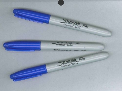 Lot of 3 Blue Sharpie Fine Point Felt Tip Markers - Permanent Ink