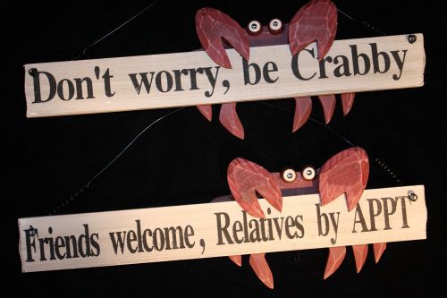 (2)pcs,WORRY,NO RELATIVES,CRAB,FUNNY,HOME,SIGN,FUNNY OFFICE SIGN,FUNNY,OFFICE