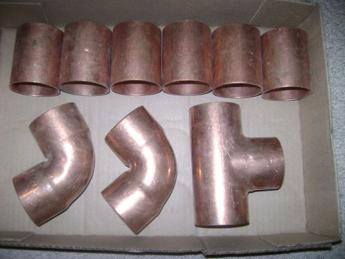 New 2&#034; copper pipe fittings -90&#039;s /  t&#039;s &amp; straight 9 total for sale