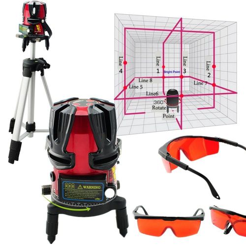 8 line Rotary Laser Beam Self Leveling Interior Exterior Kit W Tripod profession