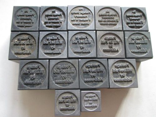 Vintage Postage Paid Addressee No Stamp Lead Letter Press Stamps 16 Blocks Lot