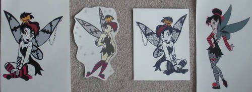 4 x DIY  Tinkerbell Goth Punk Tink Iron On / Heat Transfers  (Set F)