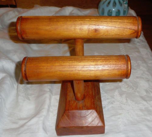 Older Wooden Double Bracelet Display in Oak Rack of Two