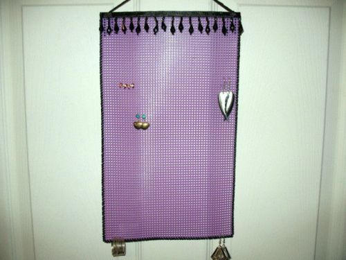 Hanging Earring Holder  BLACK beads on PURPLE  Longer