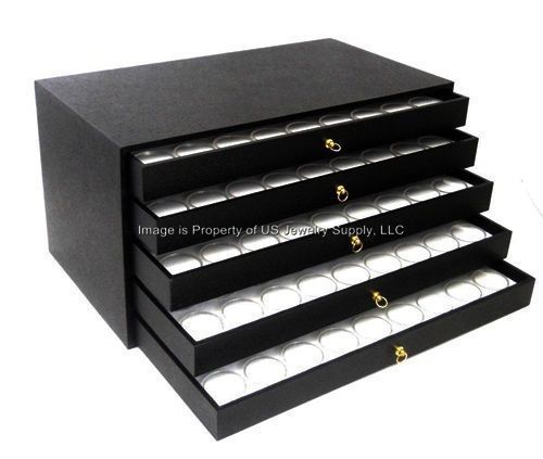 5 Drawer White 180 Gem Coin Jar Display Cabinet Case