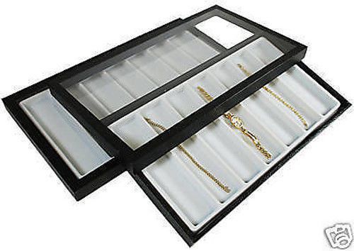 14 SLOT ACRYLIC LID JEWELRY DISPLAY CASE WHITE TRAY