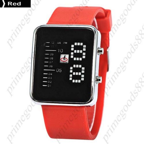 Unisex digital square dial blue led wrist wristwatch silicon band in red for sale