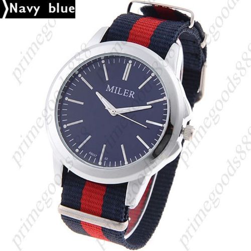 Stylish round case quartz unisex wrist watch  canvas chain band in navy blue for sale