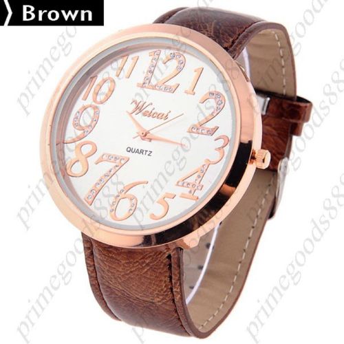 Pu leather strap quartz wrist wristwatch free shipping women&#039;s brown for sale