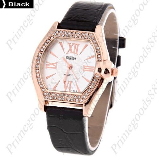 PU Leather Band Square Case Quartz Wrist Lady Ladies Wristwatch Women&#039;s in Black