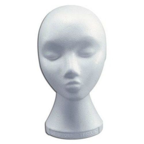 Tete presentoir femme polystyrene pour perruques chapeaux lunettes for sale