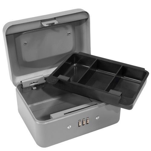 BARSKA 6 Inch  Steel Compact Cash Box w/ Combination Lock in Grey, CB11782